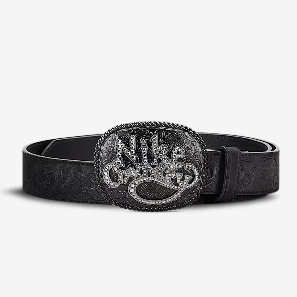 Nike Men's Black Country Belt with Embossed Silver Buckle